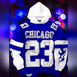 Men's Vintage Jersey Hoodie Graphic #23 Long Sleeve Pullover Streetwear Size XXL